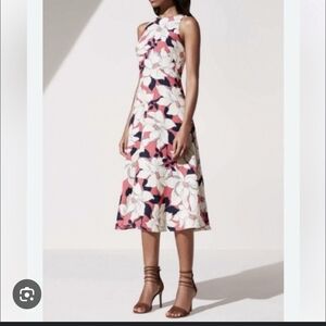 Ann Taylor Pink and White Midi Dress